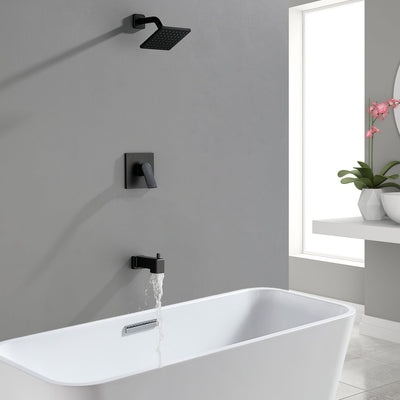 6-in Wall Mount Square Shower Faucet Set with Tub Spout Faucet Wall Mount Shower Head