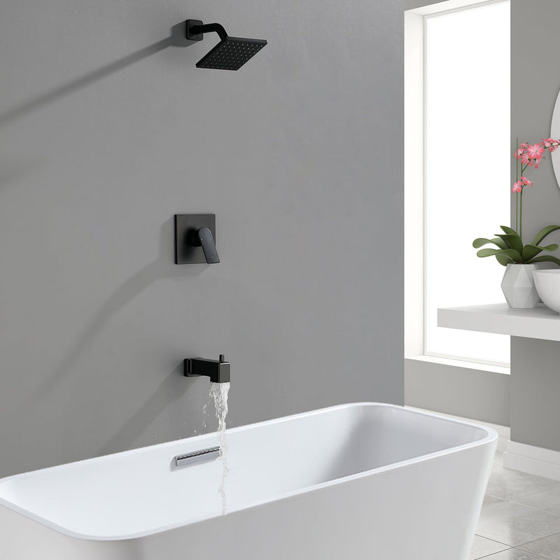 6-in Wall Mount Square Shower Faucet Set with Tub Spout Faucet Wall Mount Shower Head