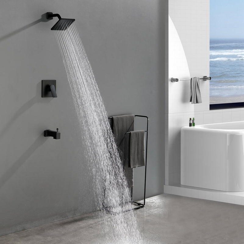 6-in Wall Mount Square Shower Faucet Set with Tub Spout Faucet Wall Mount Shower Head