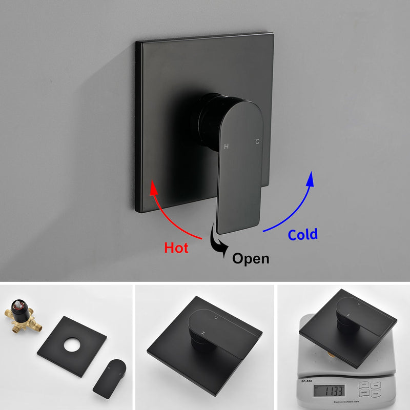 6-in Wall Mount Square Shower Faucet Set with Tub Spout Faucet Wall Mount Shower Head