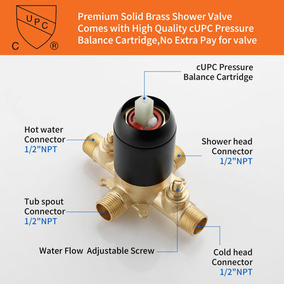 6-in Wall Mount Square Shower Faucet Set with Tub Spout Faucet Wall Mount Shower Head