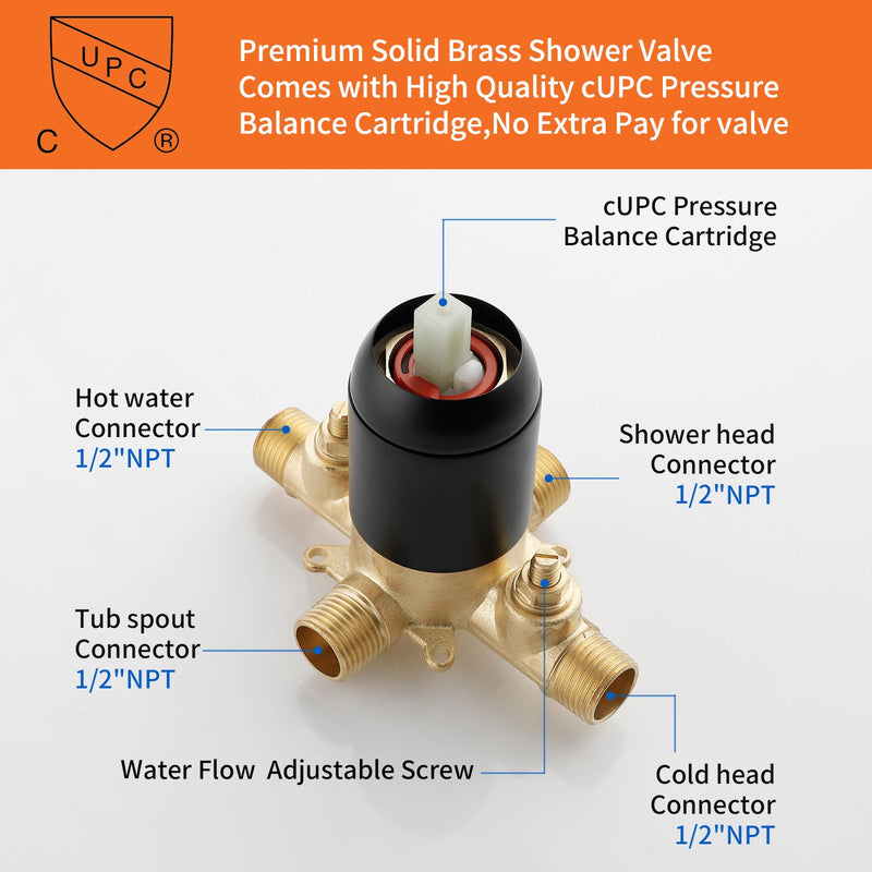 6-in Wall Mount Square Shower Faucet Set with Tub Spout Faucet Wall Mount Shower Head