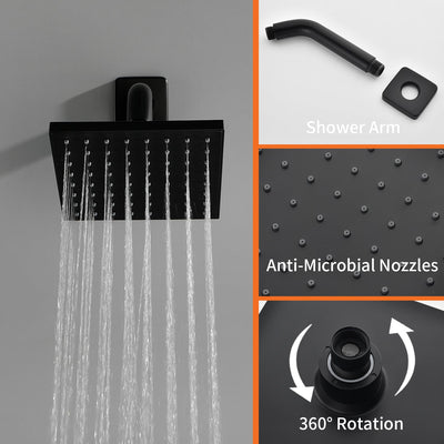 6-in Wall Mount Square Shower Faucet Set with Tub Spout Faucet Wall Mount Shower Head