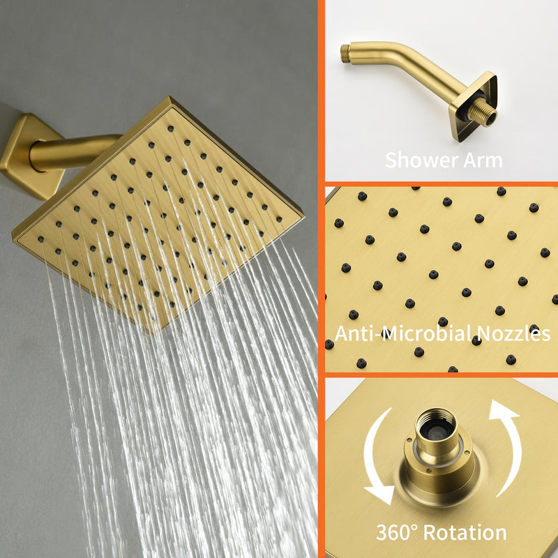 6-in Wall Mount Square Shower Faucet Set with Tub Spout Faucet Wall Mount Shower Head