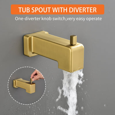 6-in Wall Mount Square Shower Faucet Set with Tub Spout Faucet Wall Mount Shower Head