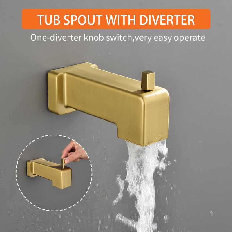 6-in Wall Mount Square Shower Faucet Set with Tub Spout Faucet Wall Mount Shower Head