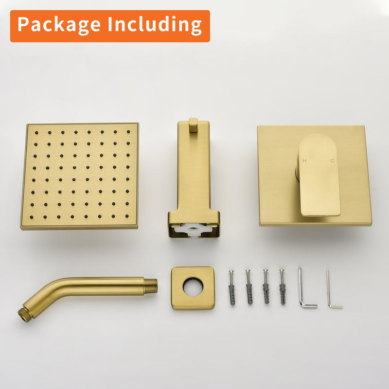 6-in Wall Mount Square Shower Faucet Set with Tub Spout Faucet Wall Mount Shower Head