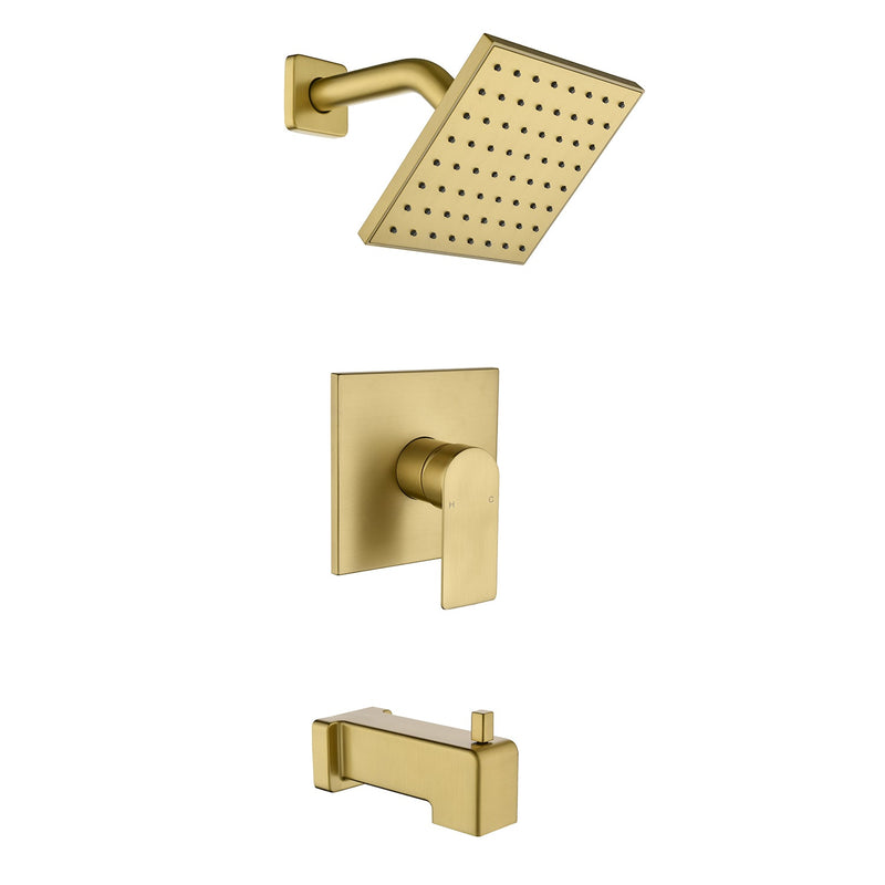 6-in Wall Mount Square Shower Faucet Set with Tub Spout Faucet Wall Mount Shower Head