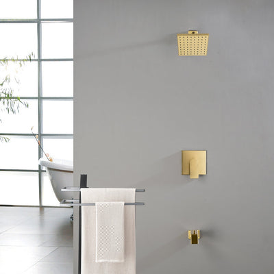 6-in Wall Mount Square Shower Faucet Set with Tub Spout Faucet Wall Mount Shower Head