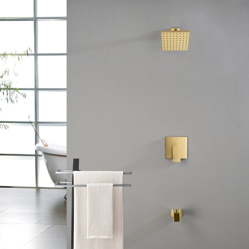 6-in Wall Mount Square Shower Faucet Set with Tub Spout Faucet Wall Mount Shower Head