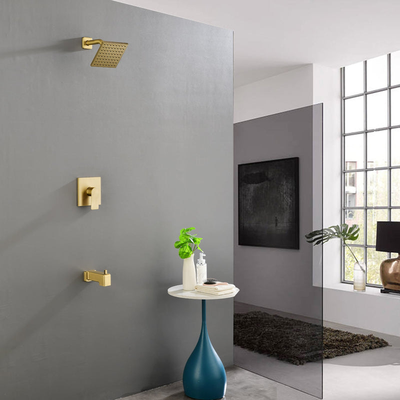 6-in Wall Mount Square Shower Faucet Set with Tub Spout Faucet Wall Mount Shower Head