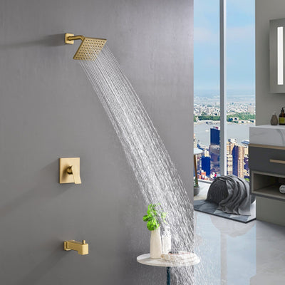 6-in Wall Mount Square Shower Faucet Set with Tub Spout Faucet Wall Mount Shower Head