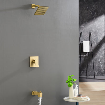 6-in Wall Mount Square Shower Faucet Set with Tub Spout Faucet Wall Mount Shower Head