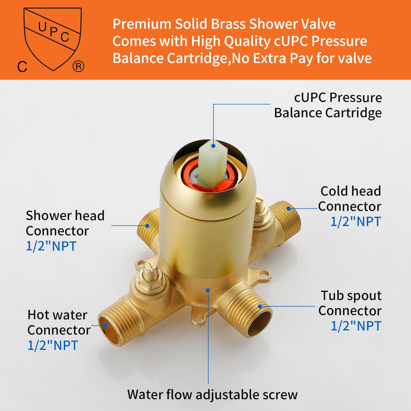 6-in Wall Mount Square Shower Faucet Set with Tub Spout Faucet Wall Mount Shower Head