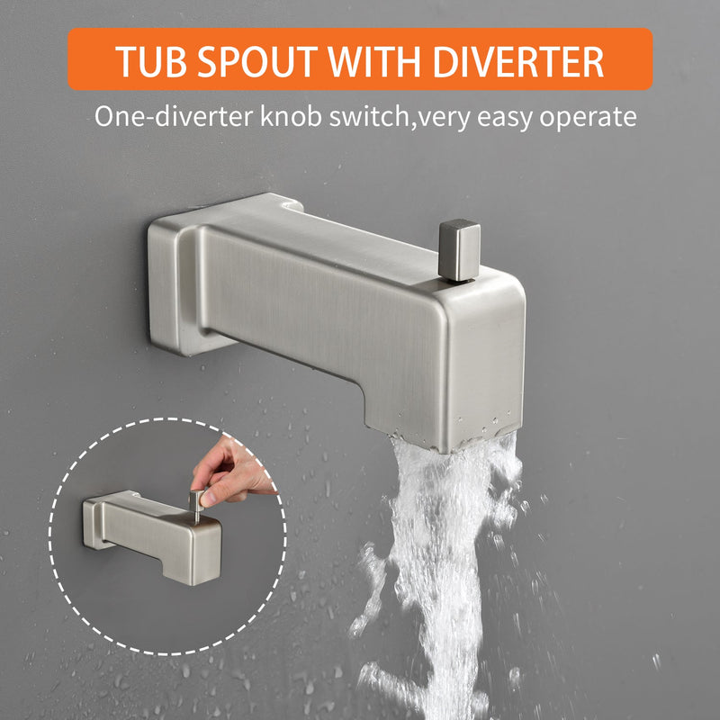 6-in Wall Mount Square Shower Faucet Set with Tub Spout Faucet Wall Mount Shower Head