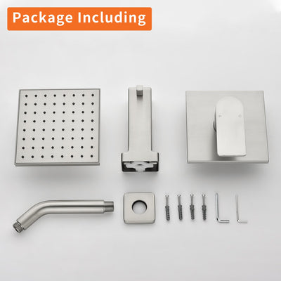6-in Wall Mount Square Shower Faucet Set with Tub Spout Faucet Wall Mount Shower Head