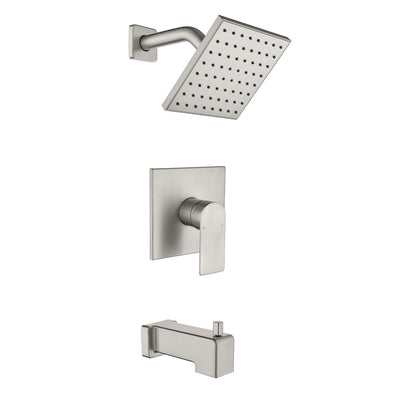 6-in Wall Mount Square Shower Faucet Set with Tub Spout Faucet Wall Mount Shower Head