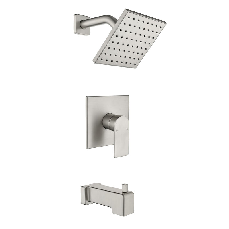 6-in Wall Mount Square Shower Faucet Set with Tub Spout Faucet Wall Mount Shower Head