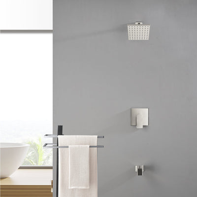 6-in Wall Mount Square Shower Faucet Set with Tub Spout Faucet Wall Mount Shower Head