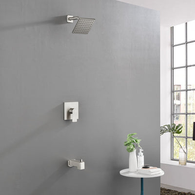 6-in Wall Mount Square Shower Faucet Set with Tub Spout Faucet Wall Mount Shower Head