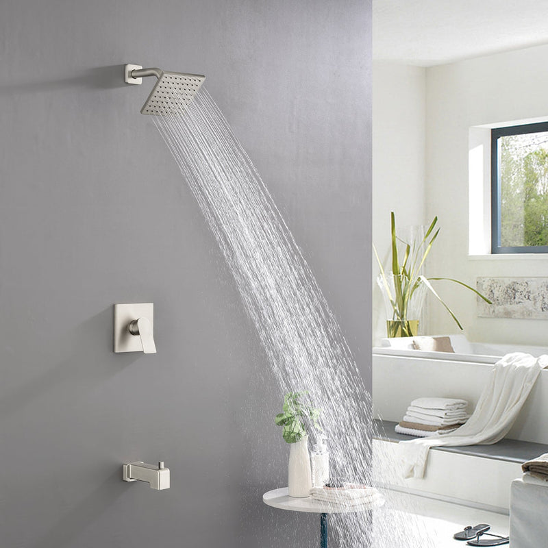 6-in Wall Mount Square Shower Faucet Set with Tub Spout Faucet Wall Mount Shower Head