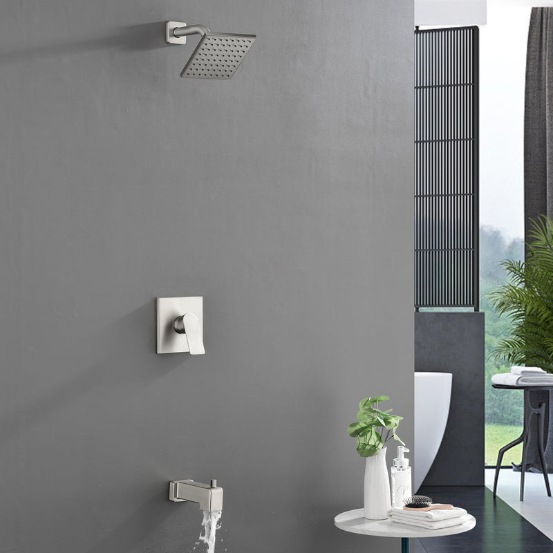 6-in Wall Mount Square Shower Faucet Set with Tub Spout Faucet Wall Mount Shower Head