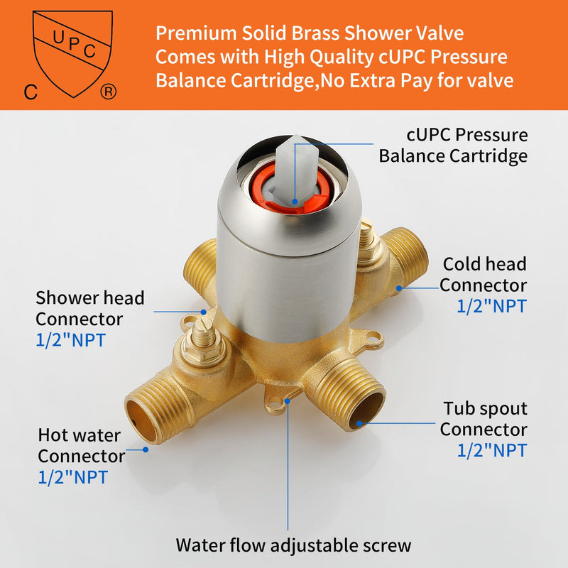 6-in Wall Mount Square Shower Faucet Set with Tub Spout Faucet Wall Mount Shower Head