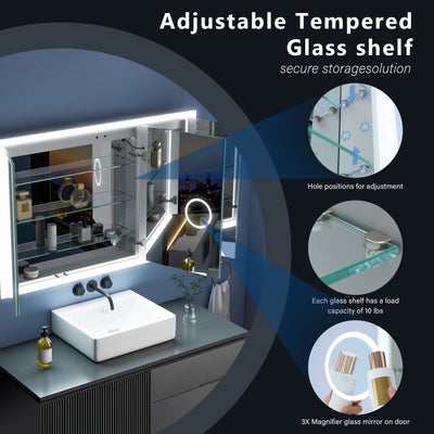 48 in. x 32 in. LED Lighted Anti-fog Mirror Medicine Cabinet Surface/Recessed Mount, Soft Close, 3X Magnifier