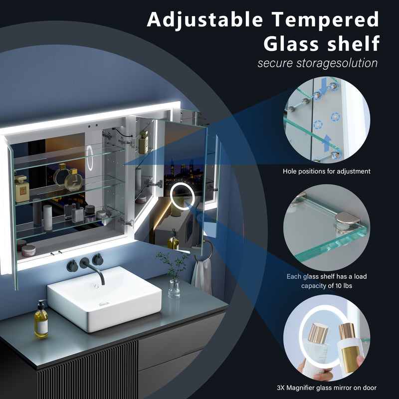 48 in. x 32 in. LED Lighted Anti-fog Mirror Medicine Cabinet Surface/Recessed Mount, Soft Close, 3X Magnifier