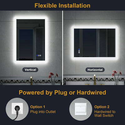 20-in W x 28-in H LED Lit Mirror Rectangular Fog Free Frameless Bathroom Vanity Mirror