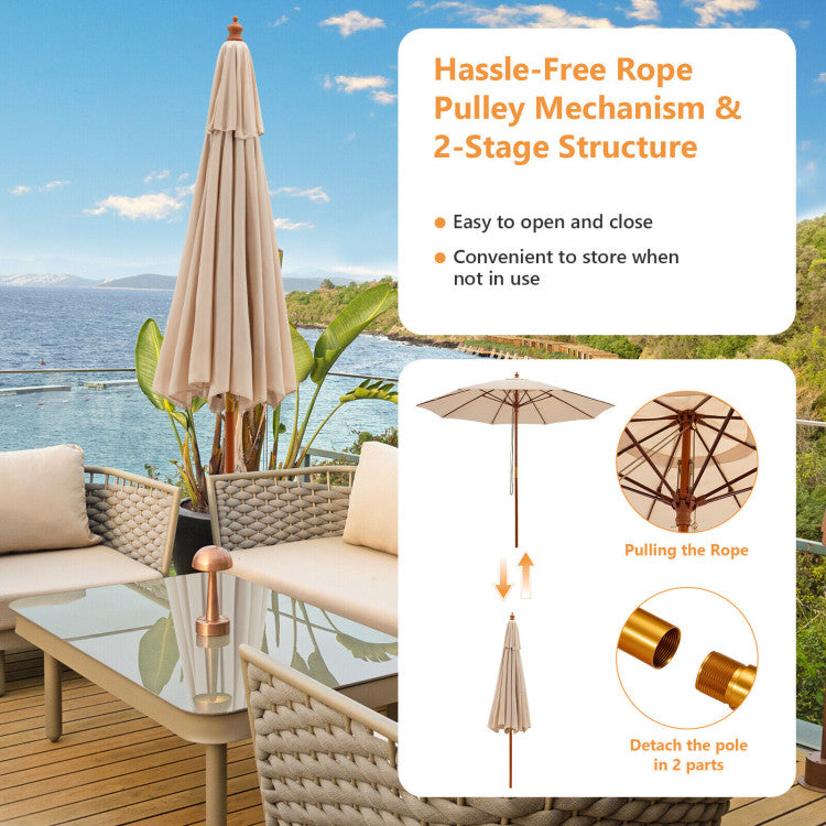 buy patio umbrella fiberglass pole ribs 9.5 Feet Pulley Lift Round Patio Umbrella with Fiberglass Ribs – Forclover