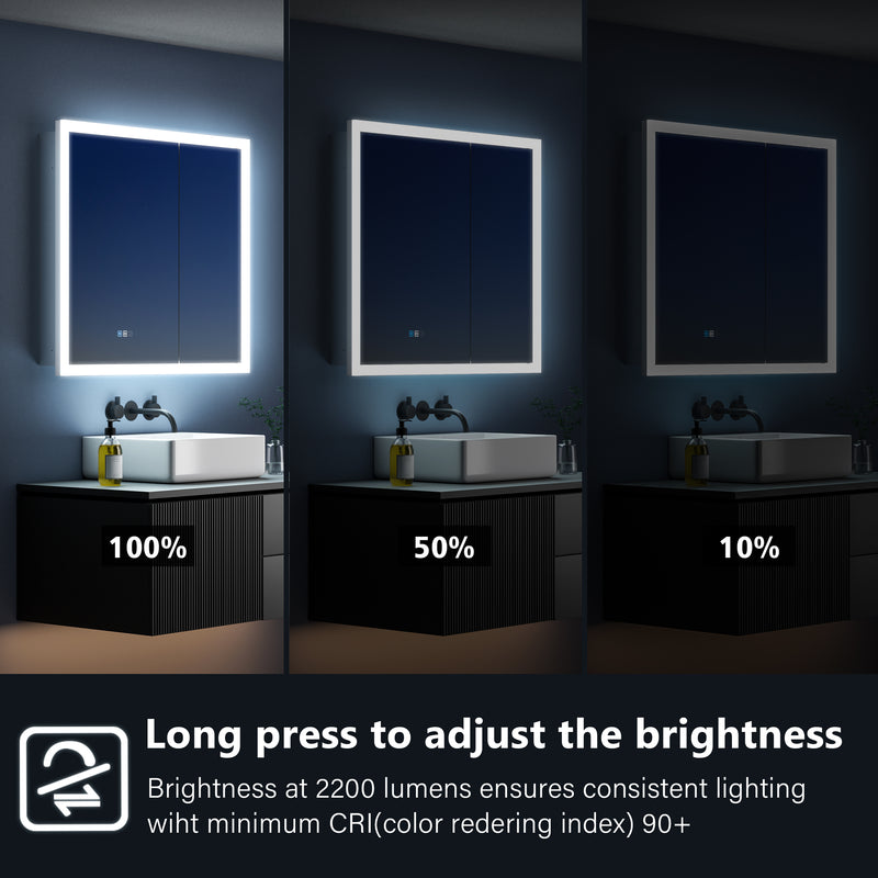 36 in. x 32 in. LED Lighted Anti-fog Mirror Medicine Cabinet Surface/Recessed Mount, Soft Close, 3X Magnifier