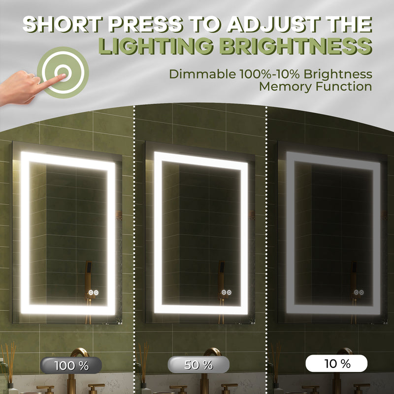 20 in. W x 28 in. H Frameless Rectangular LED Light Bathroom Mirror