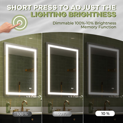 28 in. W x 36 in. H Frameless Rectangular LED Light Bathroom Mirror