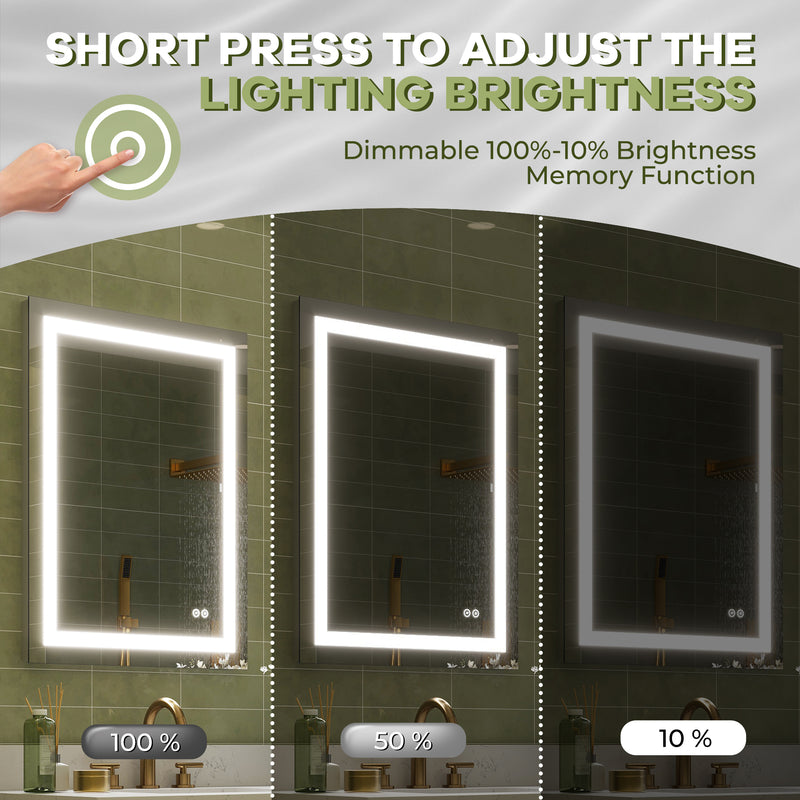 24 in. W x 36 in. H Frameless Rectangular LED Light Bathroom Mirror