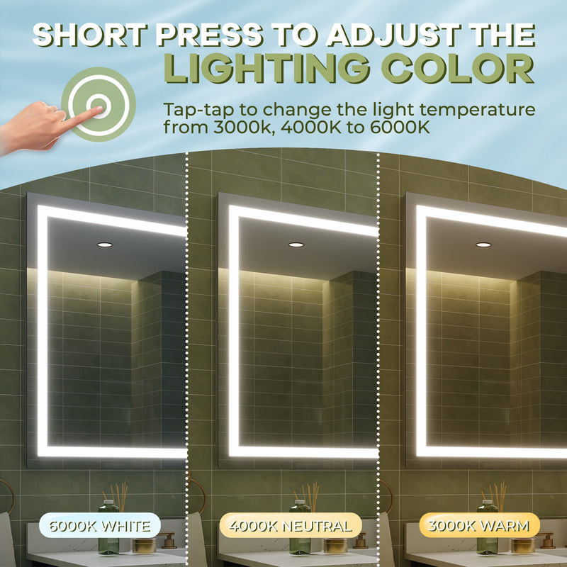 48 in. W x 36 in. H Frameless Rectangular LED Light Bathroom Mirror