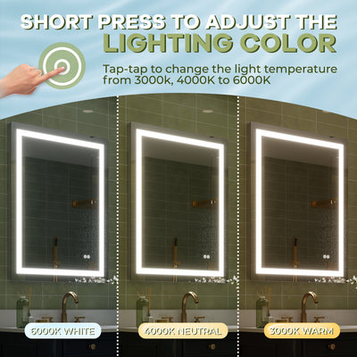 28 in. W x 36 in. H Frameless Rectangular LED Light Bathroom Mirror