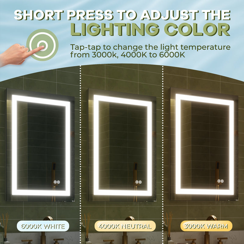 20 in. W x 28 in. H Frameless Rectangular LED Light Bathroom Mirror