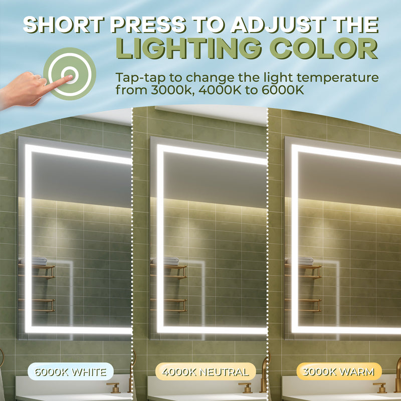 84 in. W x 42 in. H Rectangular Frameless Anti-Fog LED Light Bathroom Vanity Mirror in Aluminum