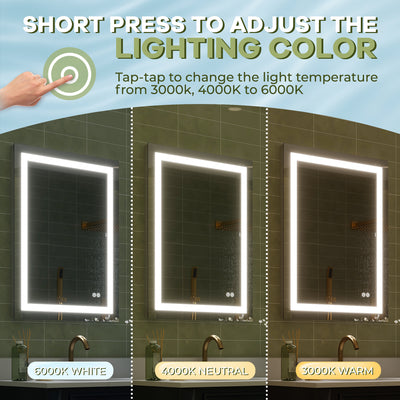 24 in. W x 36 in. H Frameless Rectangular LED Light Bathroom Mirror