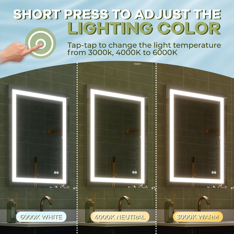 24 in. W x 36 in. H Frameless Rectangular LED Light Bathroom Mirror