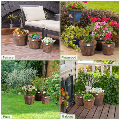 3 Pieces Wooden Planter Barrel Set with Multiple Size