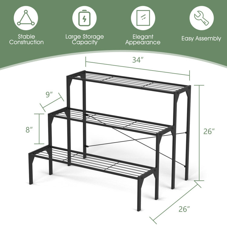 3 Tier Outdoor Metal Heavy Duty Modern for Multiple Plant Display Stand Rack