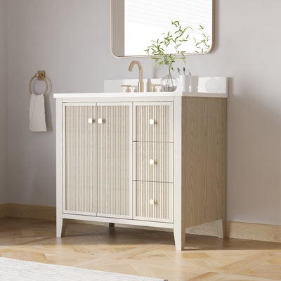 36" ASH Bathroom Vanity with Single Undermount Sink, 3 Dovetail-constructed Drawers, 2 Soft-Closing Doors