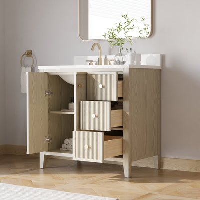 36" ASH Bathroom Vanity with Single Undermount Sink, 3 Dovetail-constructed Drawers, 2 Soft-Closing Doors