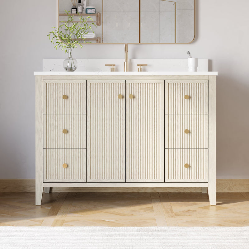 48" ASH Bathroom Vanity with Single Undermount Sink, 6 Dovetail-constructed Drawers, 2 Soft-Closing Doors