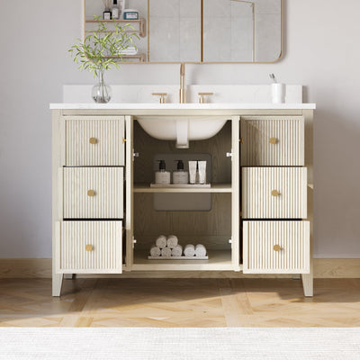 48" ASH Bathroom Vanity with Single Undermount Sink, 6 Dovetail-constructed Drawers, 2 Soft-Closing Doors