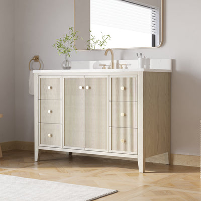 48" ASH Bathroom Vanity with Single Undermount Sink, 6 Dovetail-constructed Drawers, 2 Soft-Closing Doors