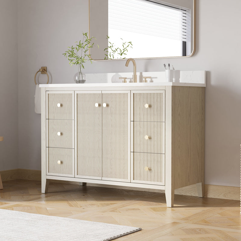 48" ASH Bathroom Vanity with Single Undermount Sink, 6 Dovetail-constructed Drawers, 2 Soft-Closing Doors