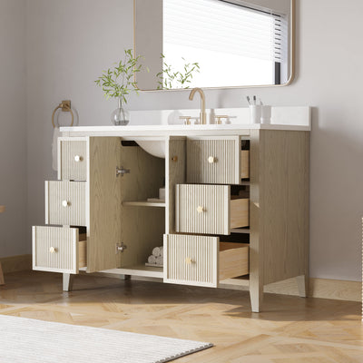 48" ASH Bathroom Vanity with Single Undermount Sink, 6 Dovetail-constructed Drawers, 2 Soft-Closing Doors